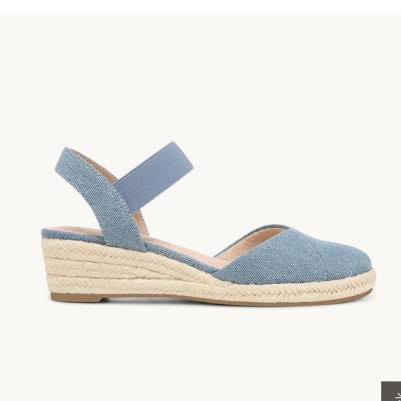 NWT LifeStride KIMMIE Blue Denim Raffia Espadrille Wedge Sandal - Picture 2 of 16